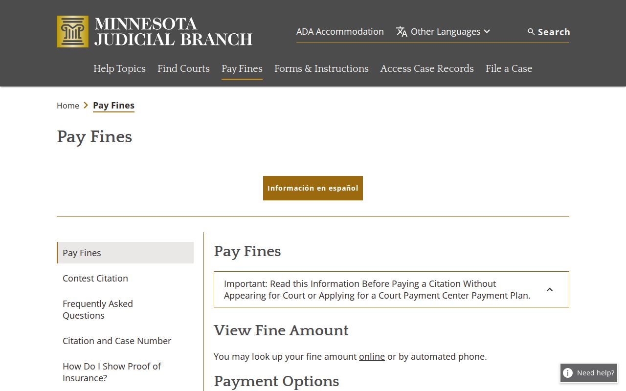 Minnesota citation payment and failure-to-appear instructions for Pine County traffic warrants