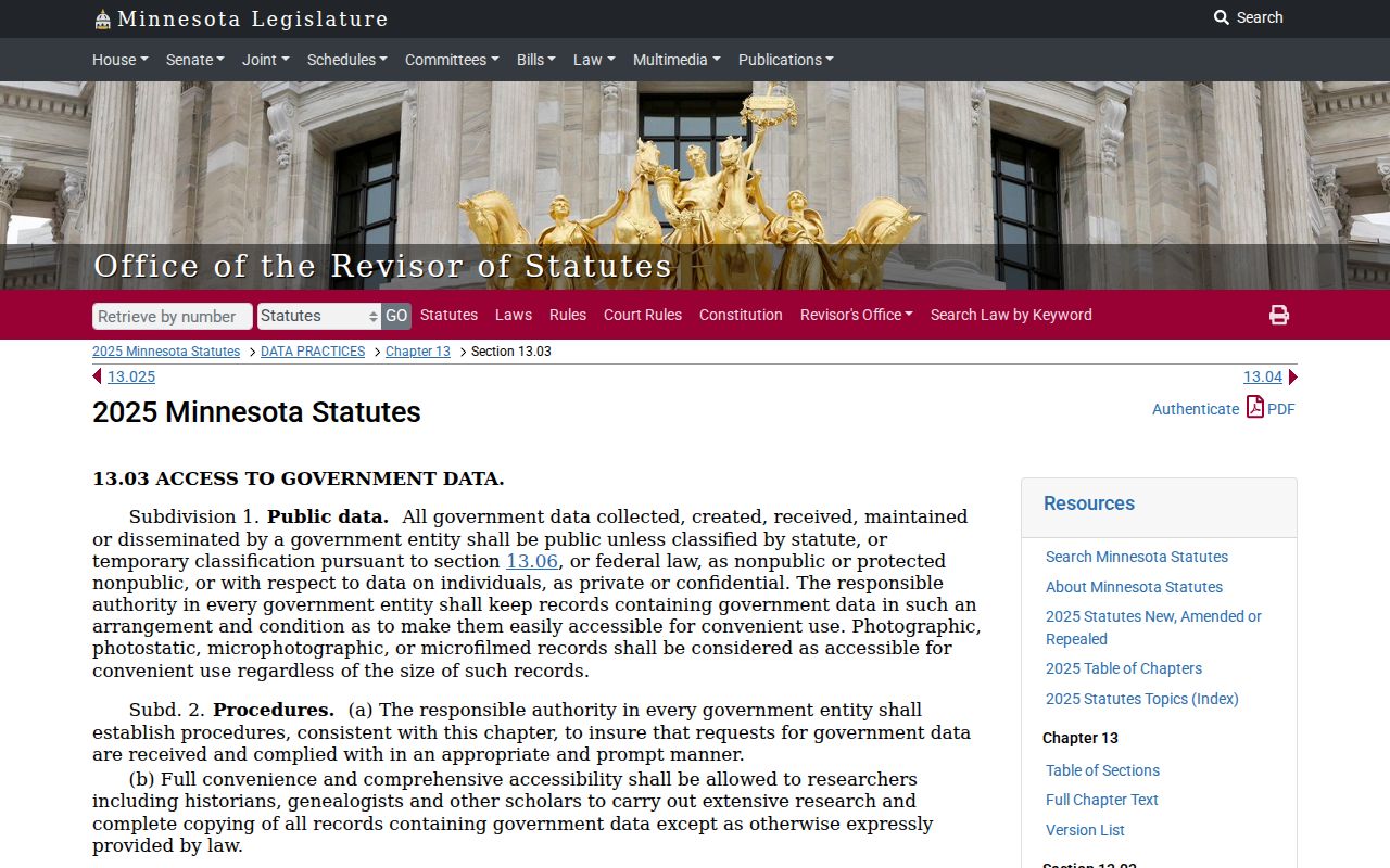 Minnesota public data inspection and copy rule for Pine County traffic warrant records