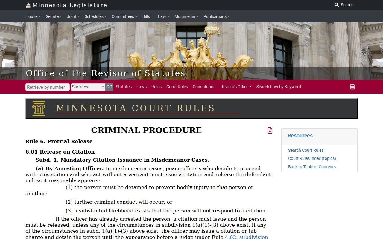 Minnesota Rule 6 text on failure to appear and Pine County bench warrant issuance
