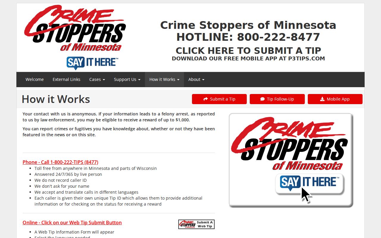 Reward and tip submission process for Pine County most wanted cases