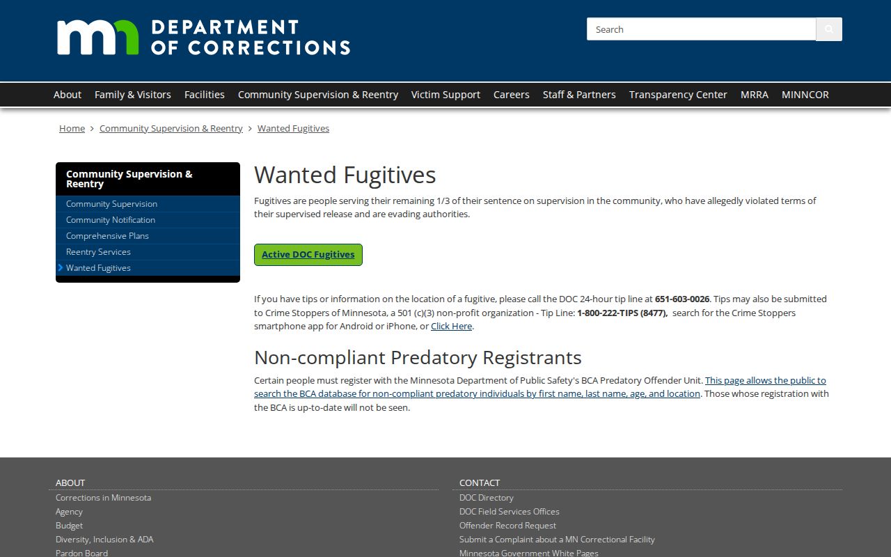 Minnesota statewide wanted fugitive tip program used by Pine County residents