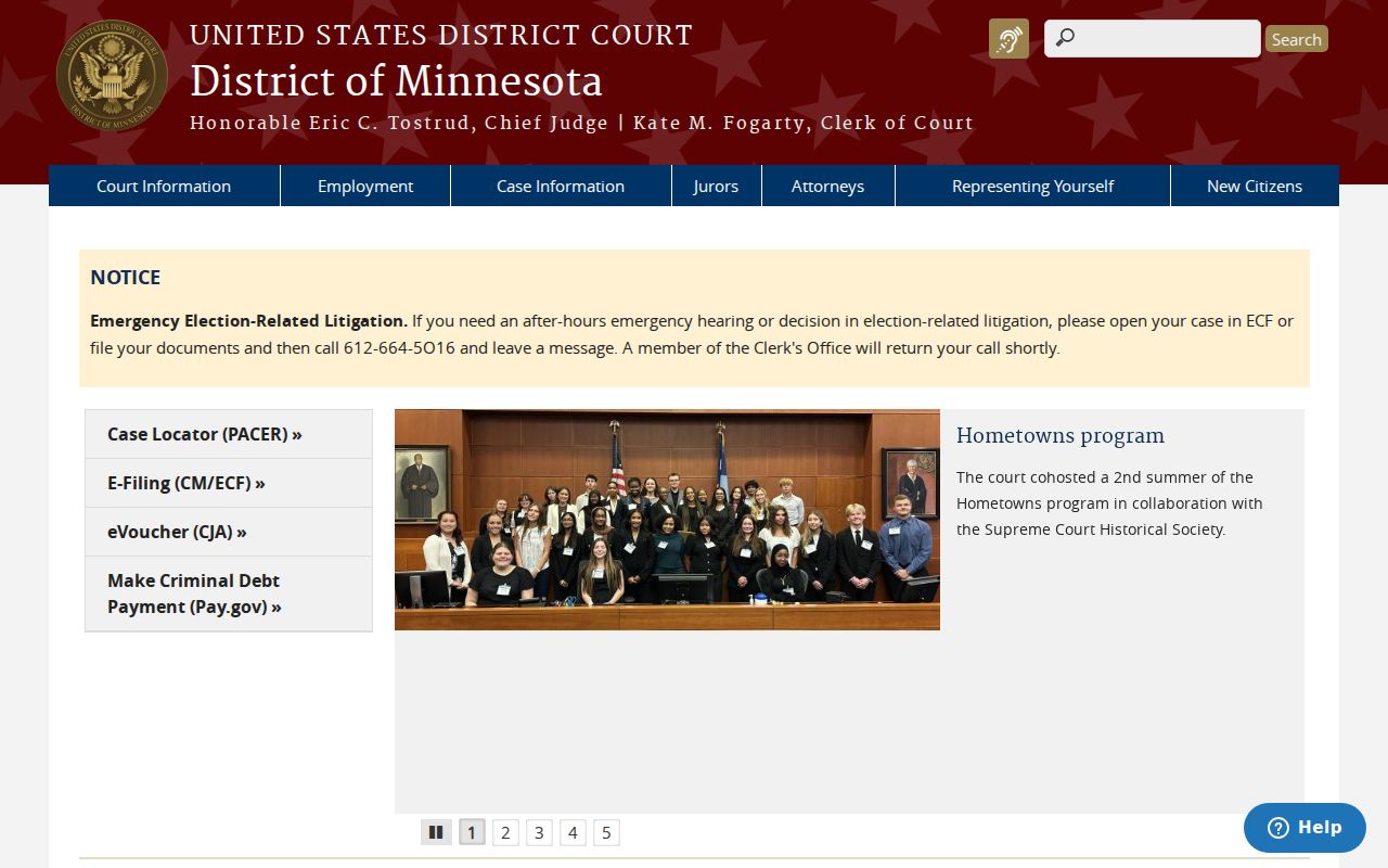 Federal District of Minnesota page used for Pine County warrant records on federal warrants